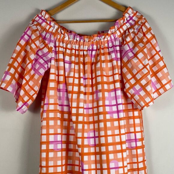 Corey Lynn Calter Anthro Mary Off Shoulder Ruffle Dress Plaid Print Sz MP NEW - Picture 4 of 13